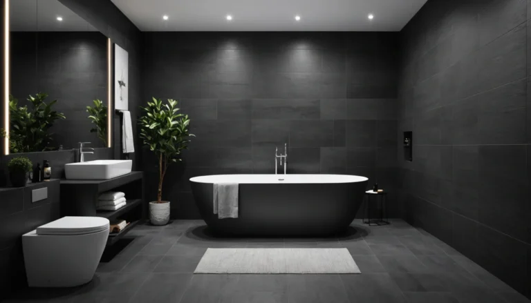 salle de bain avec carreaux foncés