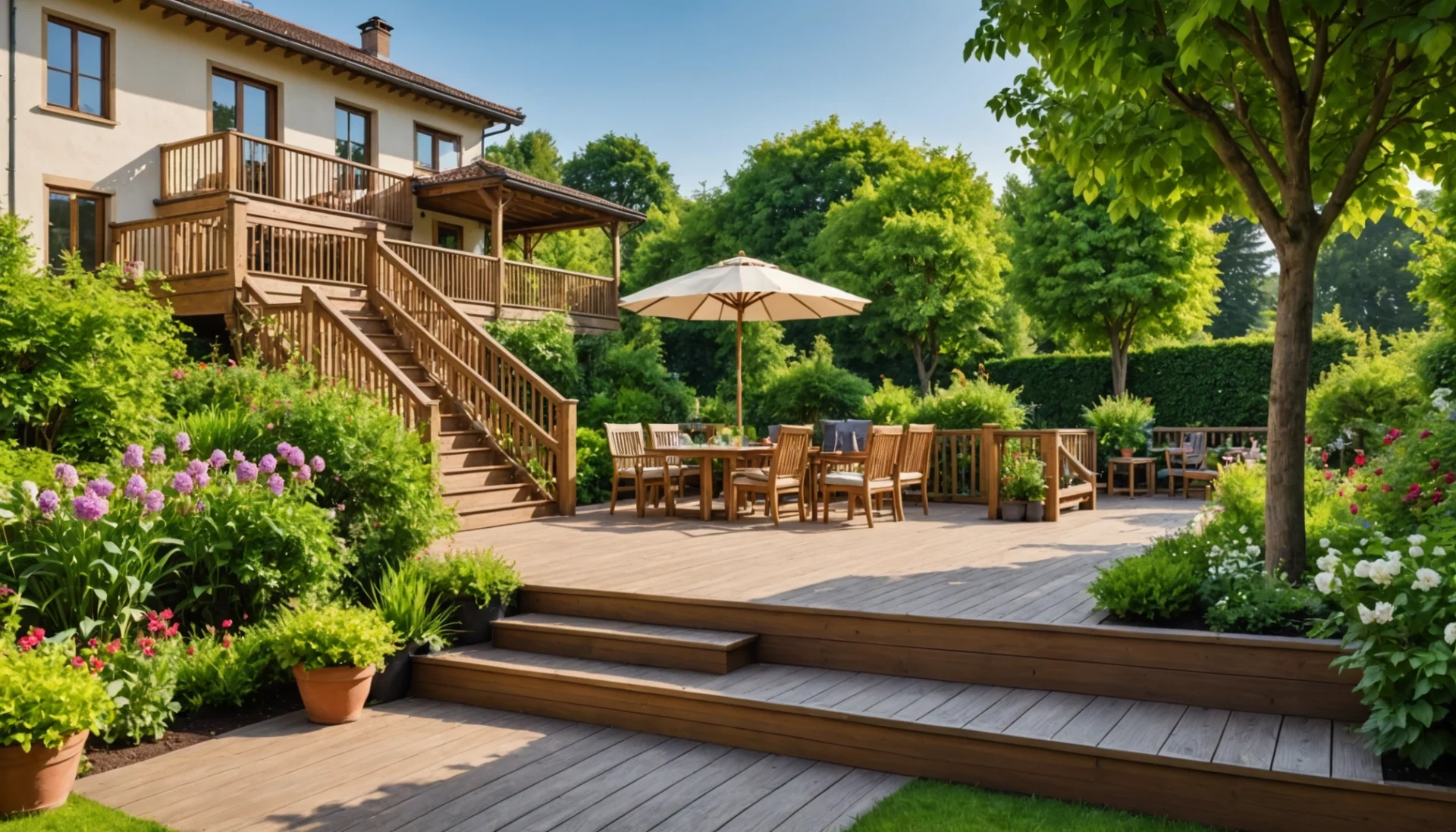terrasse surélevée avec escalier