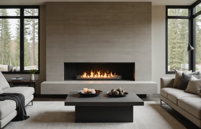 cheminée avec banc dans le salon