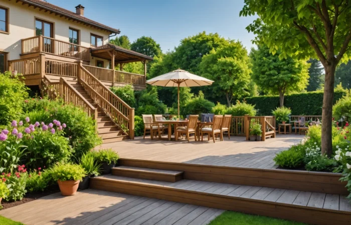 terrasse surélevée avec escalier